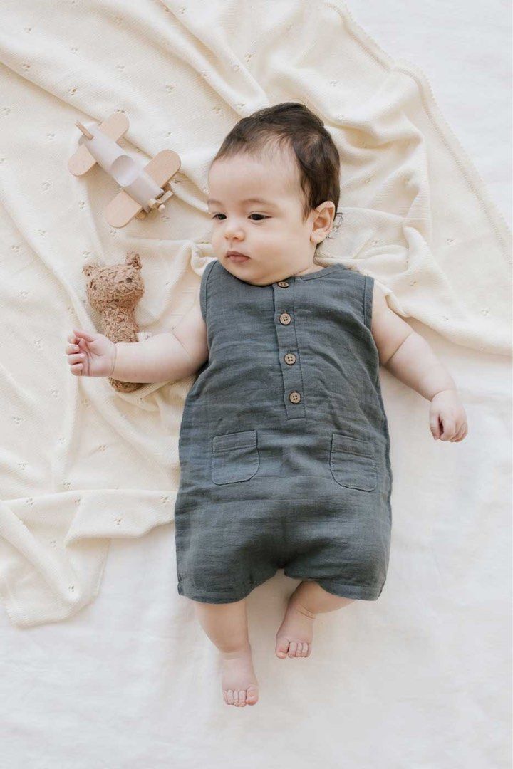 Jamie Kay Organic Cotton Muslin Noel Jumpsuit Smoke baby toddler