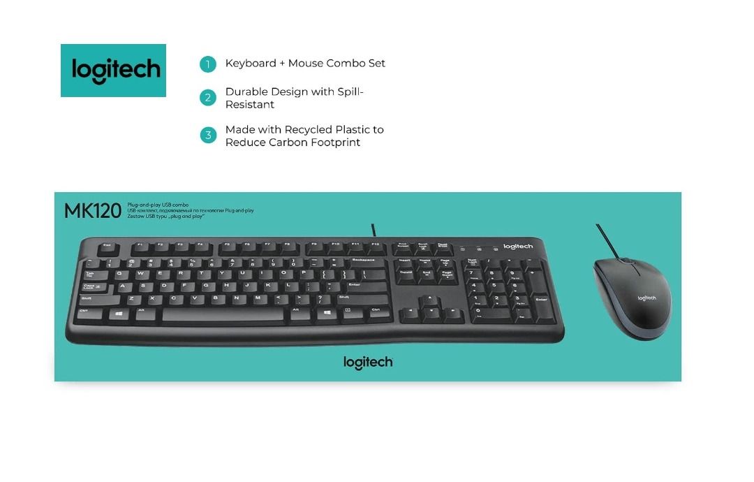 COMBO TECLADO + MOUSE LOGITECH MK120  USB ESPAÑOL - Negro — Cover company