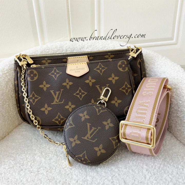 Louis Vuitton Multi Pochette Accessoires with Rose Clair Strap,  personalised My LV World Tour Sticker (Manga Cat)