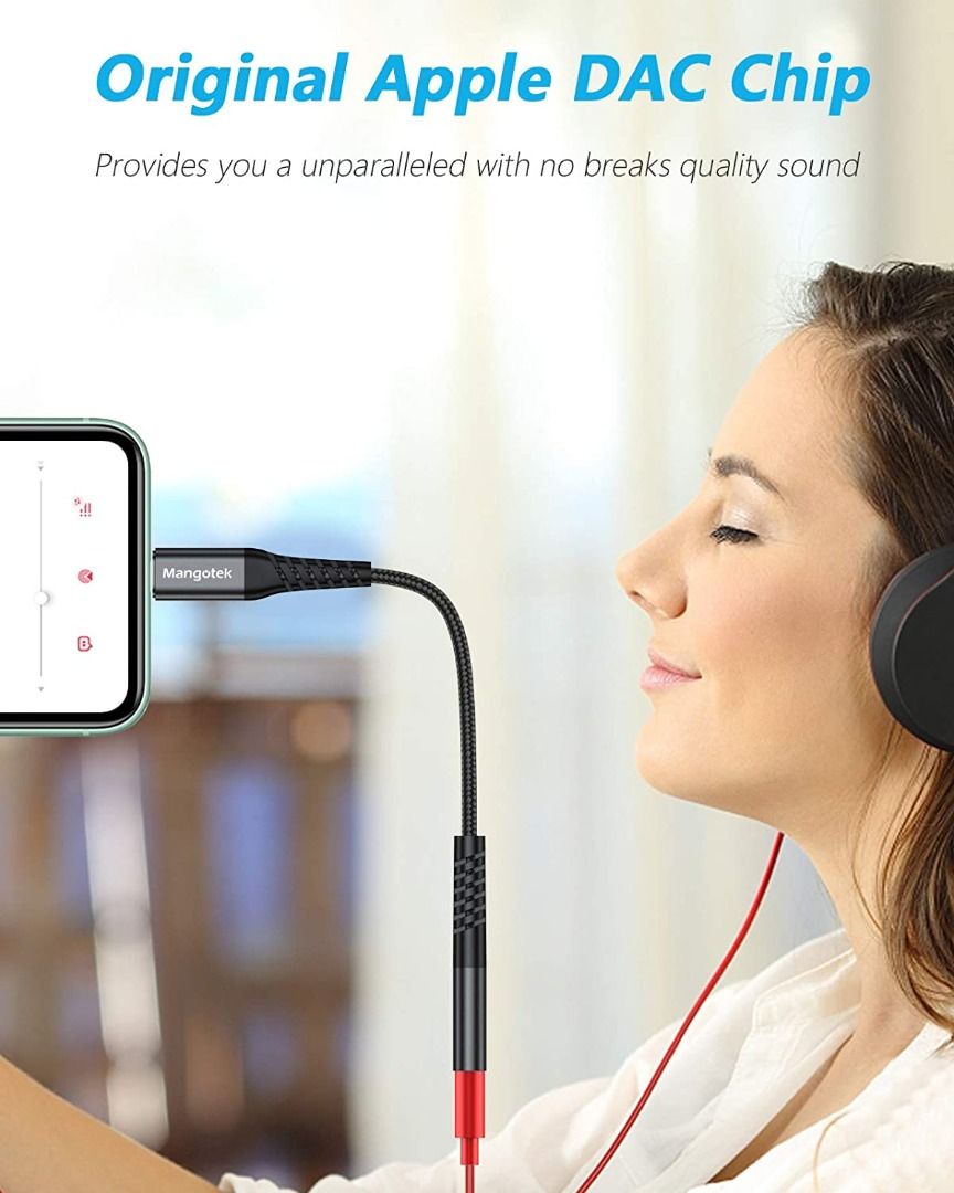 Mangotek Replacement for Apple iPhone Headphones Adapter Braided MFi Lightning to 3.5 mm Headphone Jack Adapter