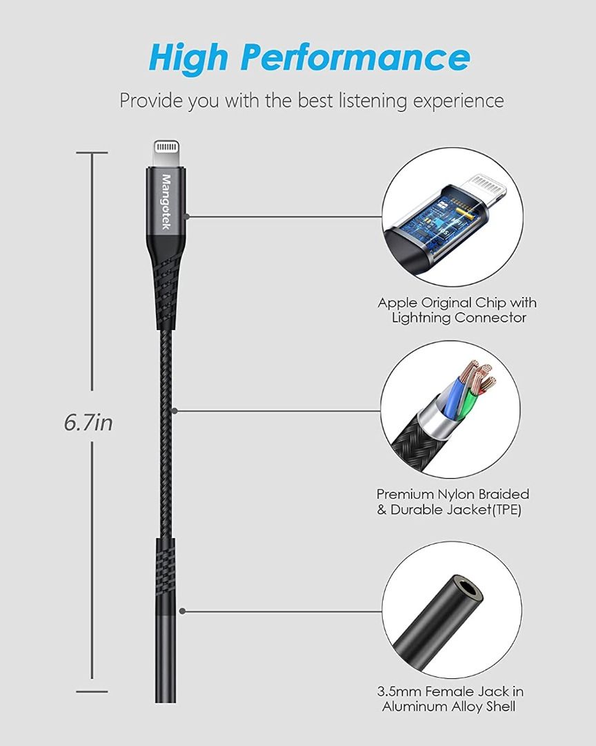 iPhone 12/13/14 Aux Cable (Apple MFi Certified) Lightning to Male 3.5mm  Auxiliary Cord Lead Connector (iPhone Audio Link to Car, Jack, Headphones 