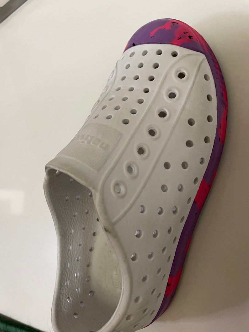 Native marbled purple kids shoes (Category: Babies & Kids Fashion) located in Makati City. Submitted by chuang147 (Listing ID 1216472682, Image 3). Description: Outdoor use shoes for kids 3-5 yrs old Sizes C 11 19 cm length Glorietta purchased Lalamove delivery only Gcash prior to booking No to scammers No return no ex change Pre loved shoes what you see is what you get Flaws : some dirt still washable Discoloration with some part and faded as yo