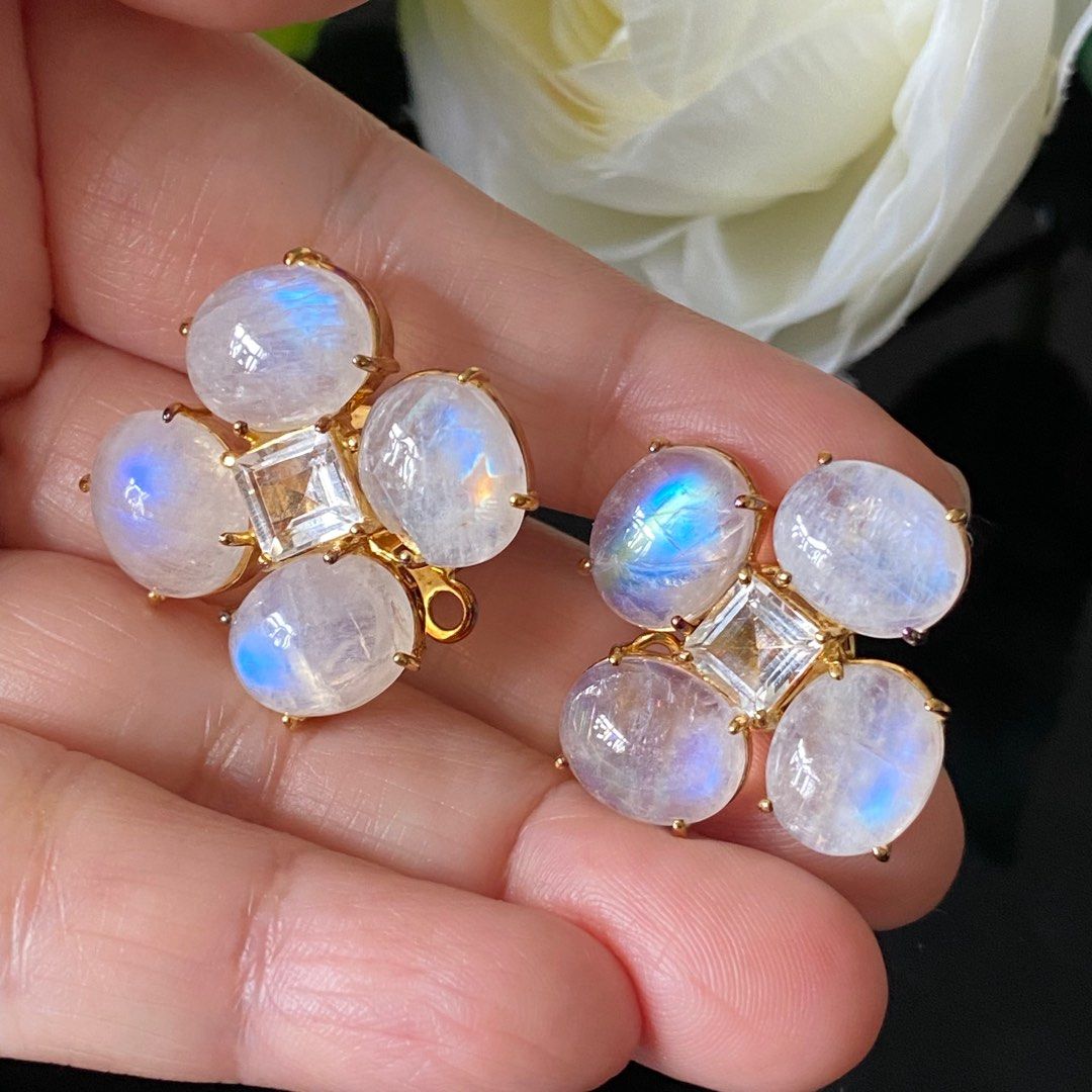 Rainbow moonstone shop stud earrings