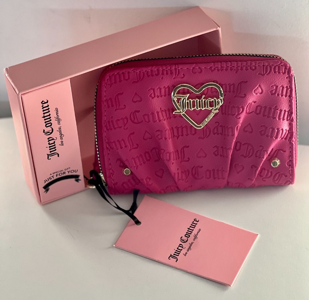 NEW! JUICY COUTURE RASPBERRY TART PINK MEDIUM ZIP AROUND CLUTCH WALLET ...