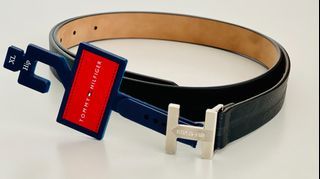 NEW! TOMMY HILFIGER LADIES SILVER H BUCKLE LOGO BLACK LEATHER BELT SMALL OR MEDIUM OR EXTRA LARGE