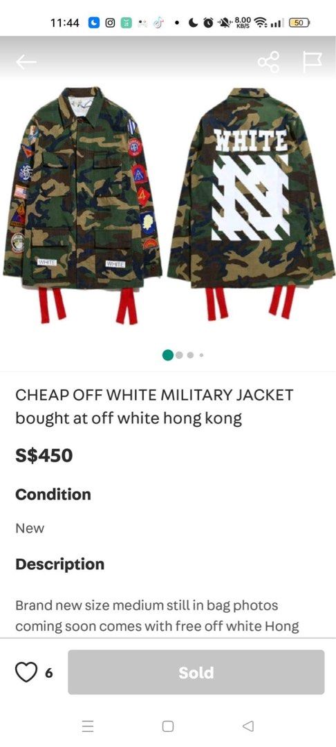 Off White Camouflage Military Army Denim Jacket Men s Fashion