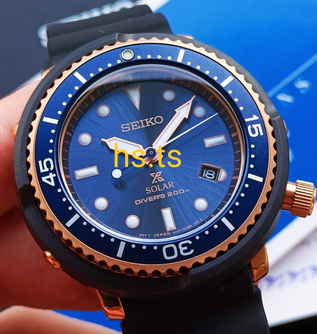 Rare Seiko Tuna Rose Gold Sunburst Blue Solar Prospex Divers