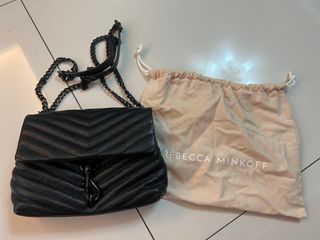 真品REBECCA MINKOFF山形紋真皮鍊帶兩用斜背包