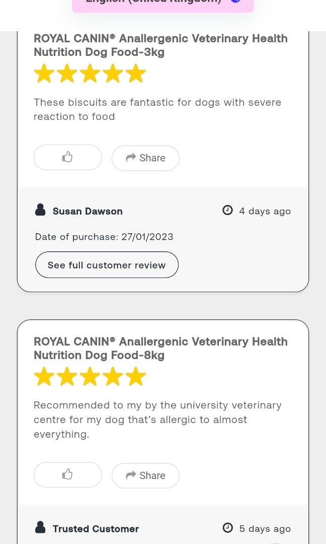 Anallergenic dog food on sale 8kg
