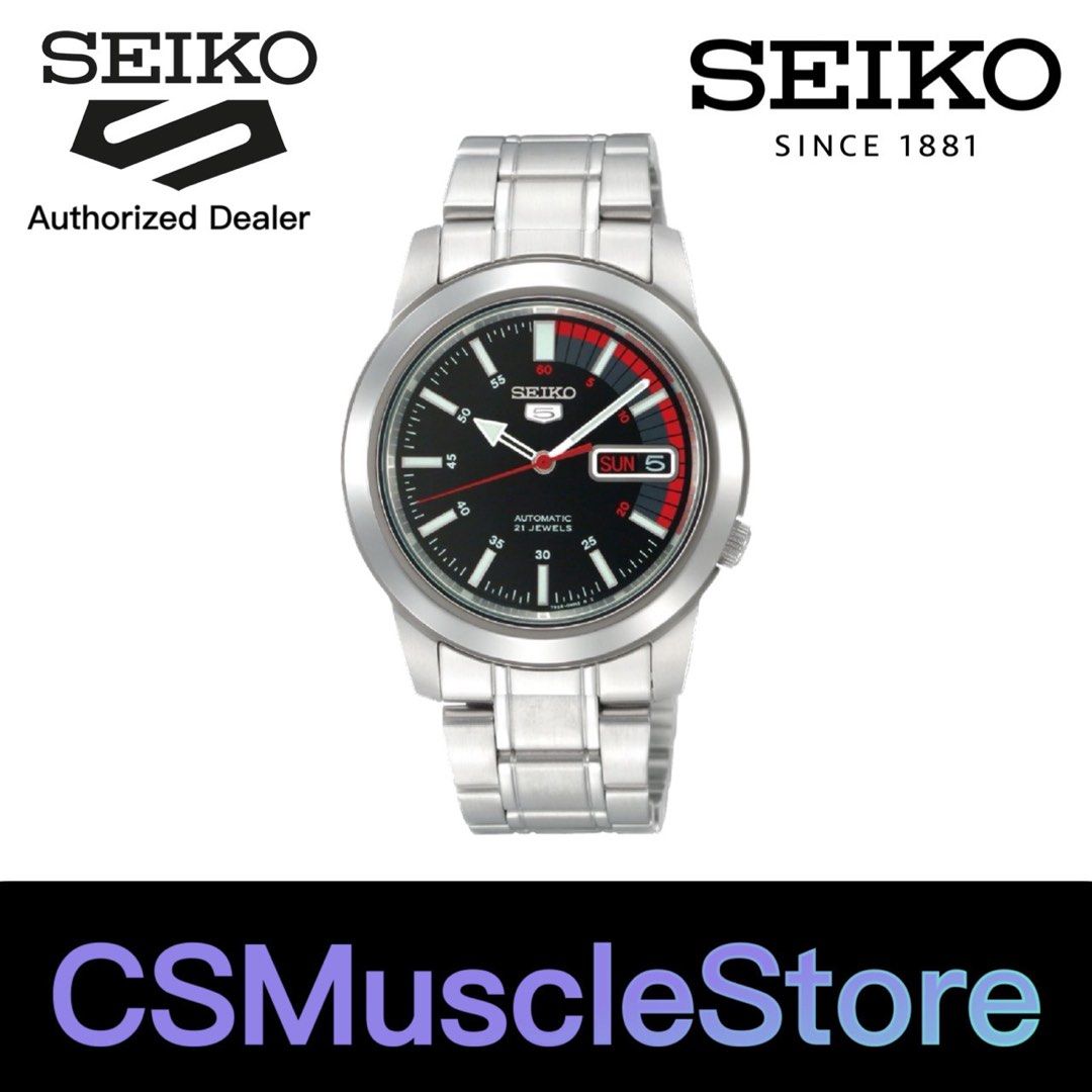 SEIKO 5 Automatic See-thru Back Black-Red Dial Hardlex Crystal Glass  Stainless Steel Men's Watch SNKK31K1, Men's Fashion, Watches & Accessories,  Watches on Carousell