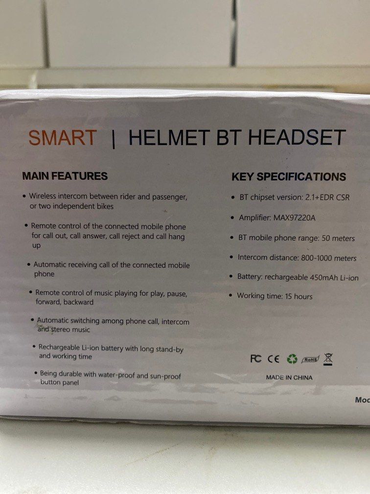 Smart helmet bt headset 250 hkd, 電單車買賣 Carousell