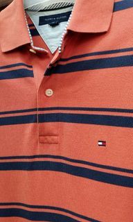 Th Tommy Hilfiger orange stripe Polo shirt small on tag