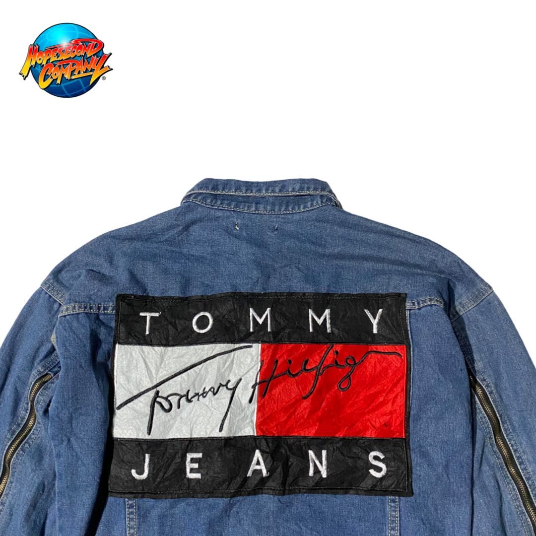 Tommy hilfiger denim jacket big logo cheap
