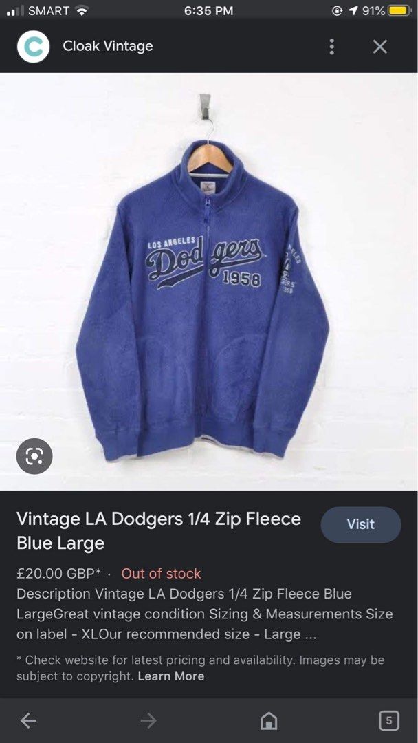 LA Dodgers Majestic Authentic Men Medium 1/4 Zip Pullover Windbreaker Jacket  Blu