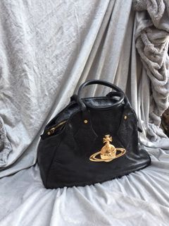 Vivienne Westwood Black Large Croc Skin Handbag