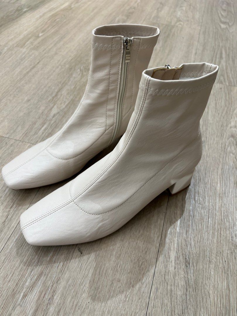 White flat heel boots best sale