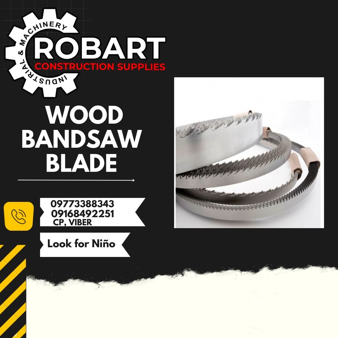 WOOD BANDSAW BLADE (Category: Construction Tools & Equipment) located in Manila. Submitted by ninoparede24925 (Listing ID 1216516640, Image 1). Description: " SOLINGEN or RONTGEN " WOOD BANDSAW BLADE in coil of 250 feet sizes: -1/4" x 6tpi x G25 -3/8" x 6tpi x G25 -1/2" x 6tpi x G25 -5/8" x 5tpi x G25 -3/4" x 4tpi x G25 -1" x 4tpi x G21 -1.1/4" x 3tpi x G20 -1.1/4" x 2tpi x 100' Morse -1.1/2" x 1.14 tpi x 100' Morse -1.1/2" x 3tpi x G20 -2" x 3tp