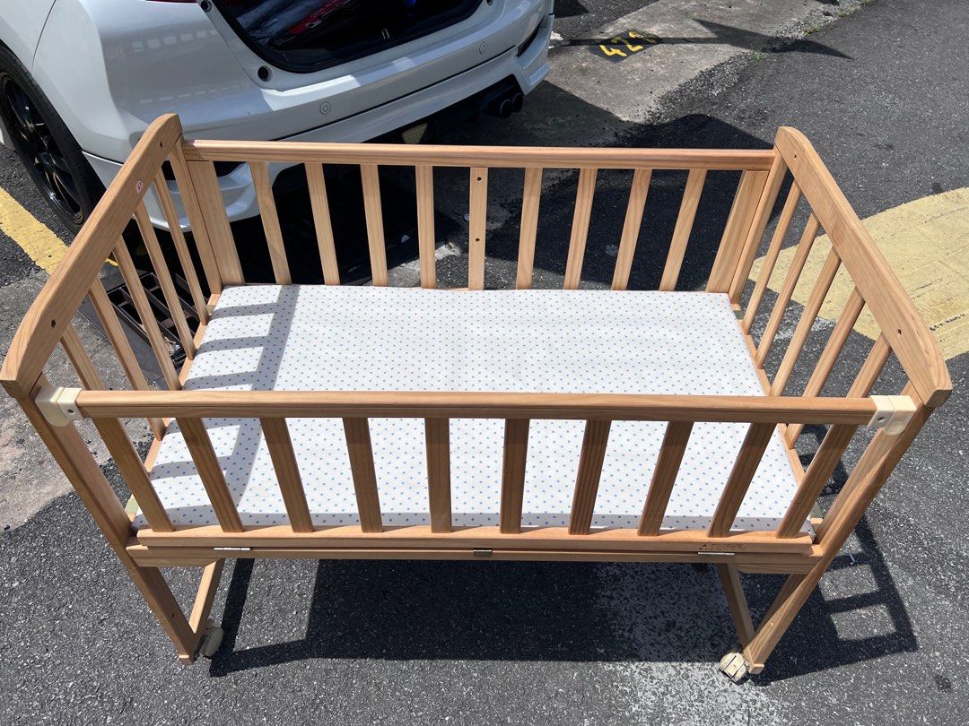 Wooden Baby Cot with Wheels & Bed, Babies & Kids, Baby Nursery & Kids