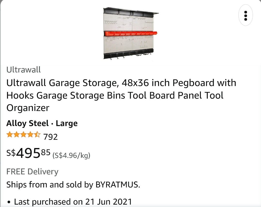 Ultrawall Pegboard Wall Organizer, 48X 36 inch for Garage Storage with  Hooks, Storage Bins, Tool Panel Organizer