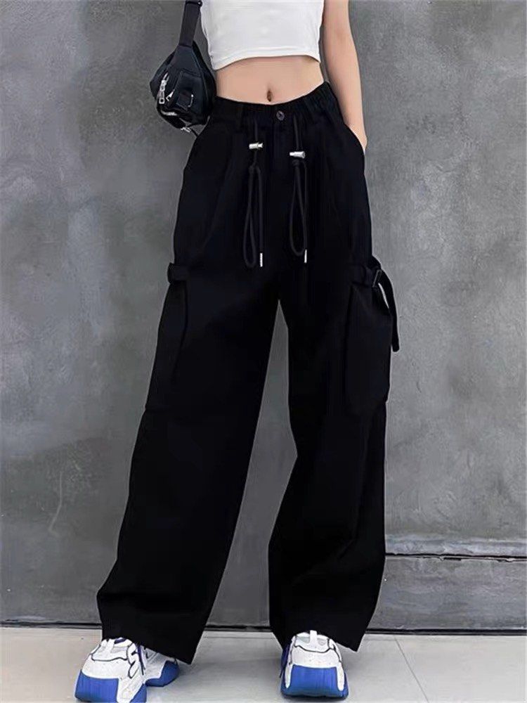 2106 tumblr basic ulzzang emerald green parachute drawstring pocket cargo loose baggy pants