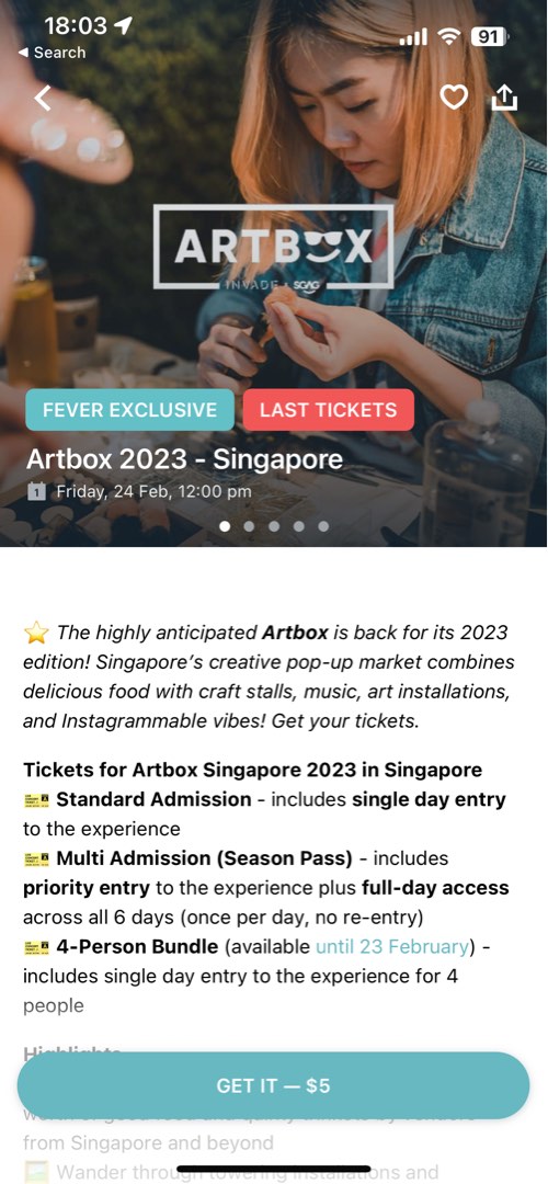 1x Ticket for Artbox 2023, Tickets & Vouchers, Event Tickets on Carousell