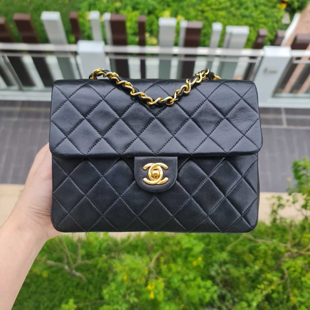 VINTAGE CHANEL BLACK 20CM MINI CLASSIC QUILTED SQUARE FLAP BAG CF 20 CM  LAMBSKIN 24K GHW GOLD HARDWARE, Luxury, Bags & Wallets on Carousell