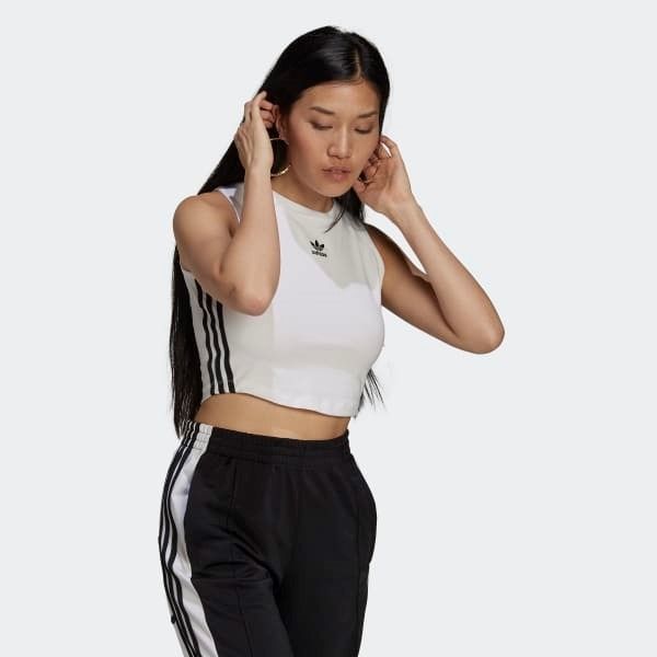 White cropped adidas top sales