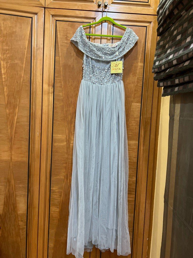 Maya bardot sequin top tulle detail dress with high low hem online