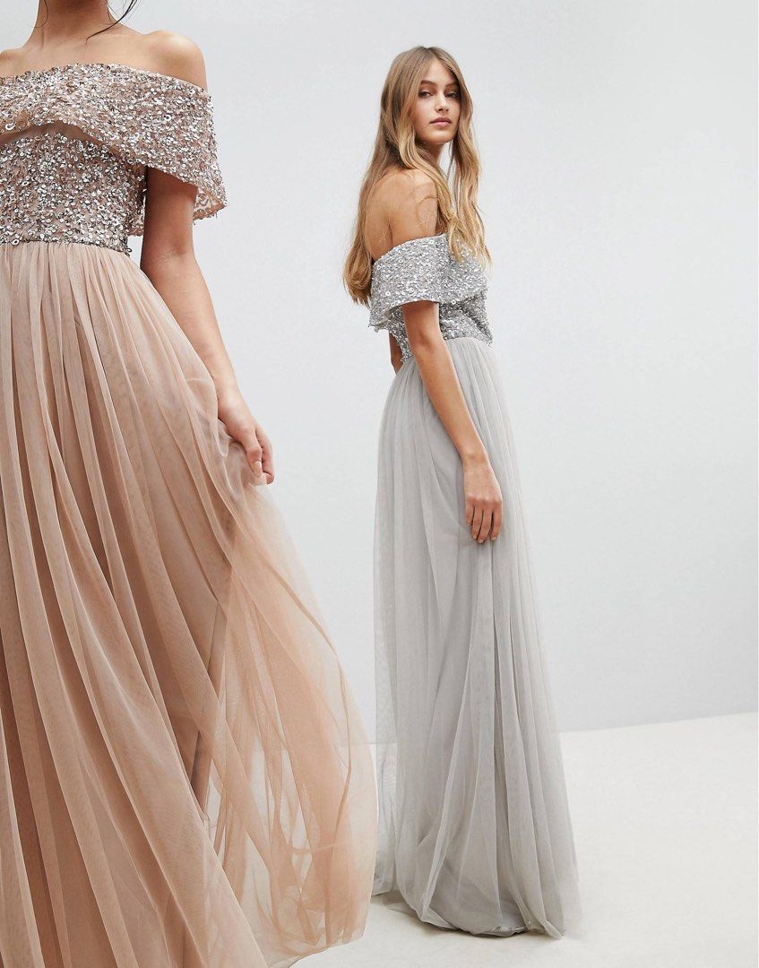 Maya bardot sequin detail maxi dress with bow back detail clearance