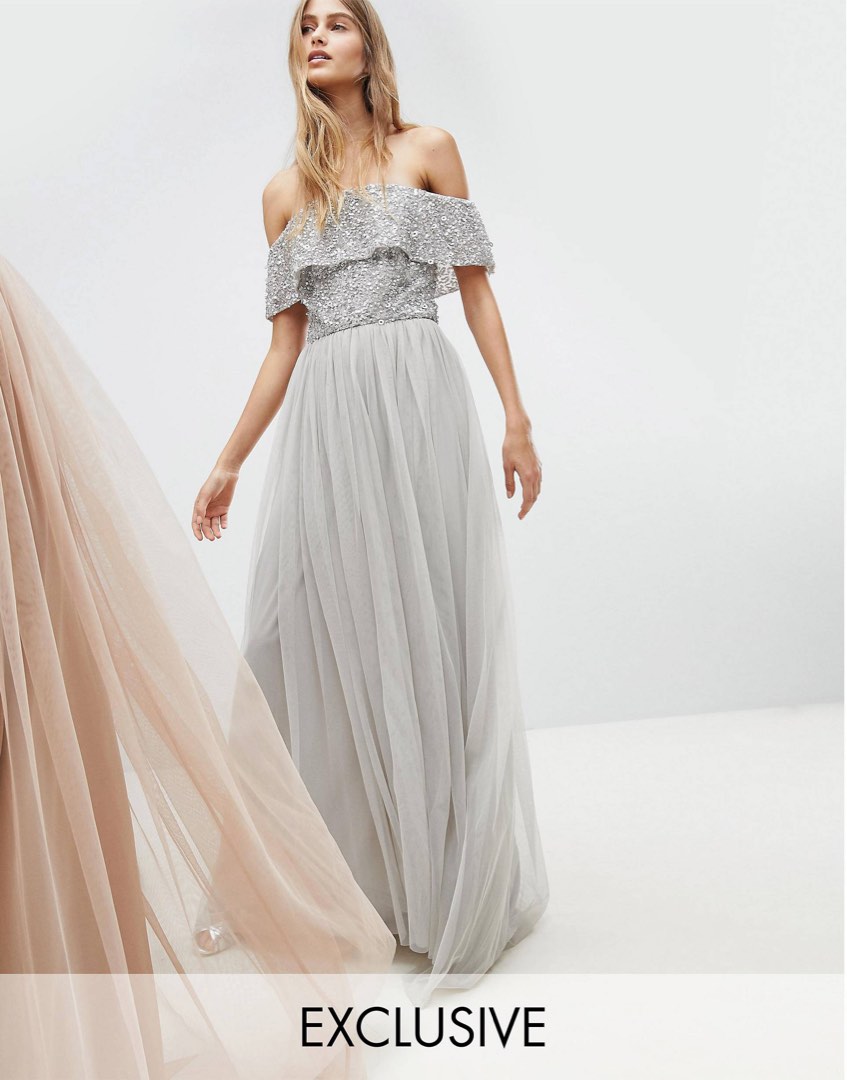 Maya bardot sequin detail maxi dress with bow shop back detail