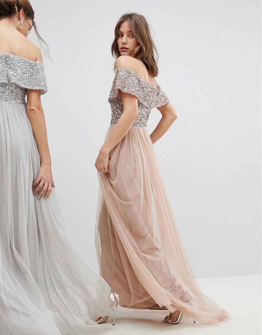 Maya bardot sequin top tulle hotsell detail dress with high low hem