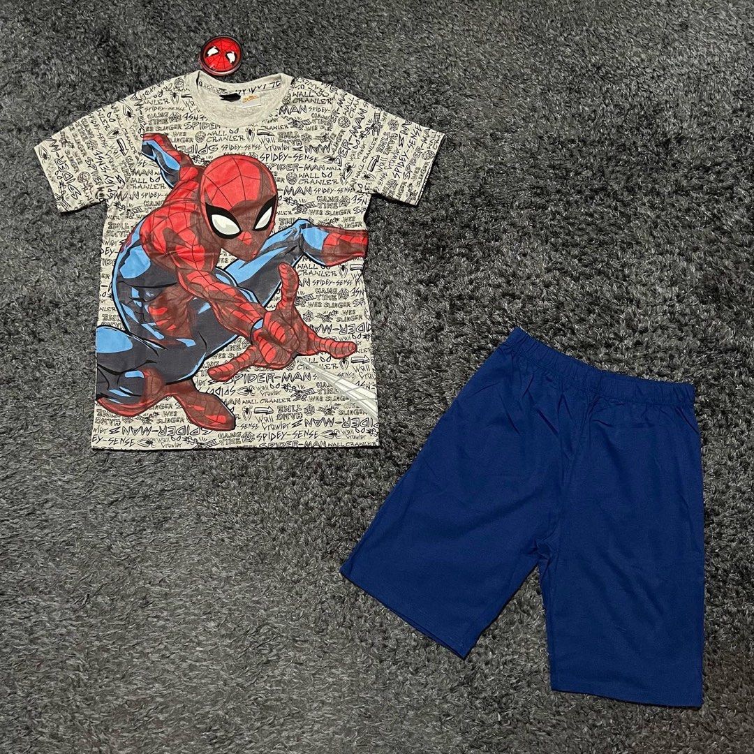 Lc Waikiki Spiderman T-shirt Grey & Blue Pants Set, Babies & Kids, Babies &  Kids Fashion on Carousell