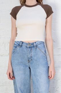 Brandy Melville Belle Ribbed Top brown and creme