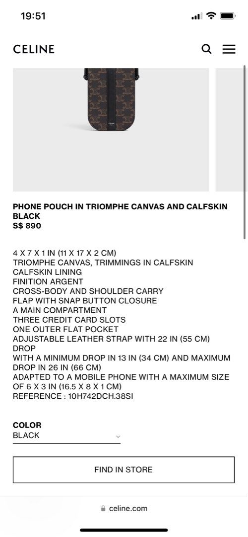 CELINE Triomphe TRIOMPHE PHONE POUCH in triomphe canvas (10K682DS3