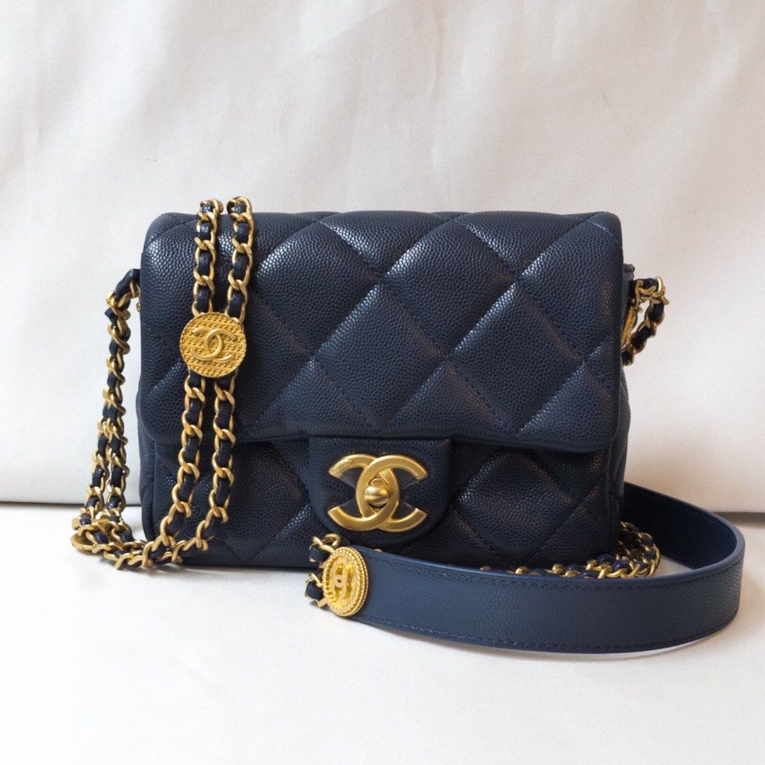 Chanel 22A Mini Flap Bag  Navy Caviar Gold Hardware sku 1517, Luxury, Bags  & Wallets on Carousell