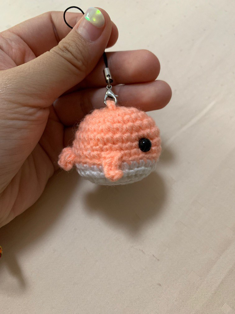 Crochet keychain whale handmade from scratch, Hobbies & Toys