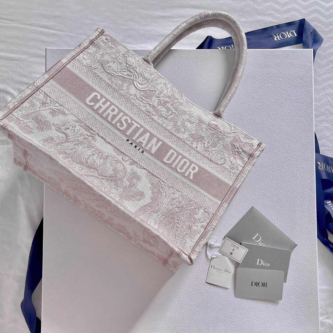 Mini Dioriviera Dior Book Tote Phone Bag Gray and Pink Toile de