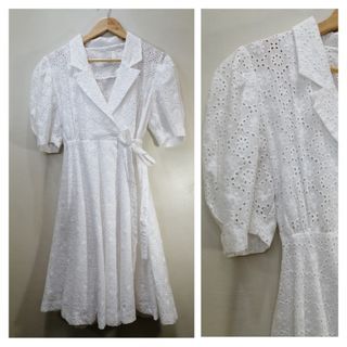 Eyelet embroidered wrap dress