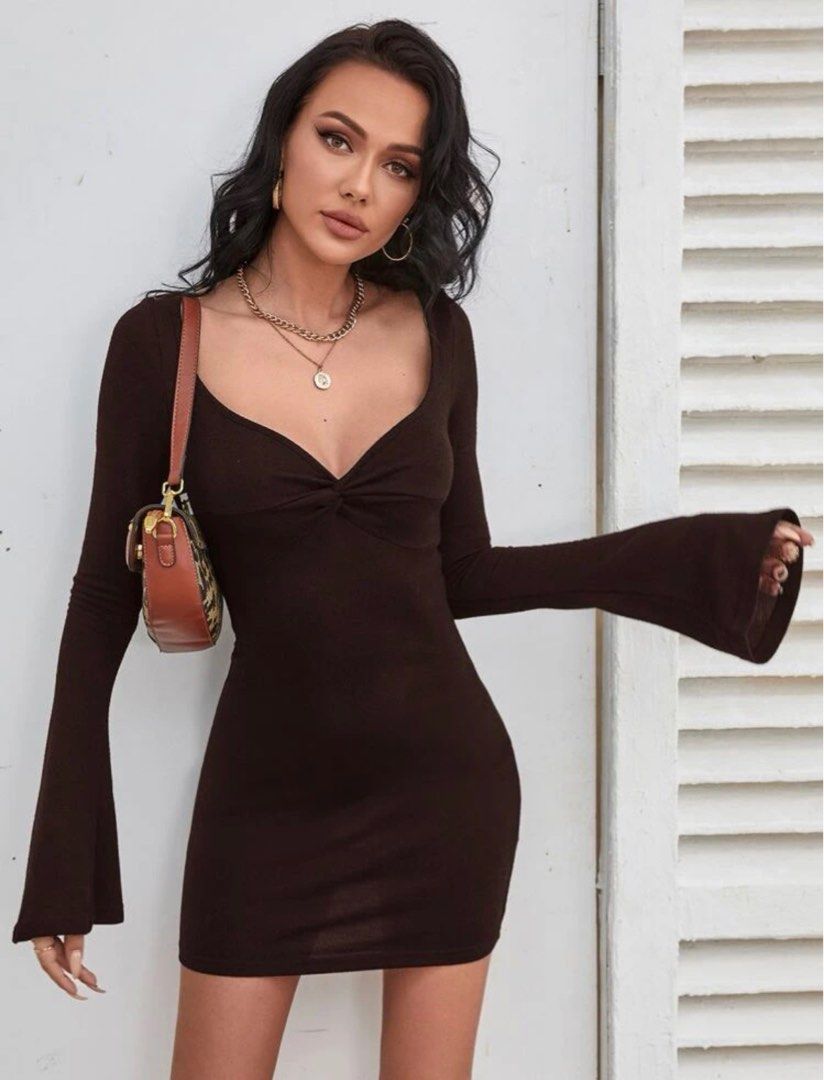 Flounce sleeve bodycon dress Women s Fashion Dresses Sets