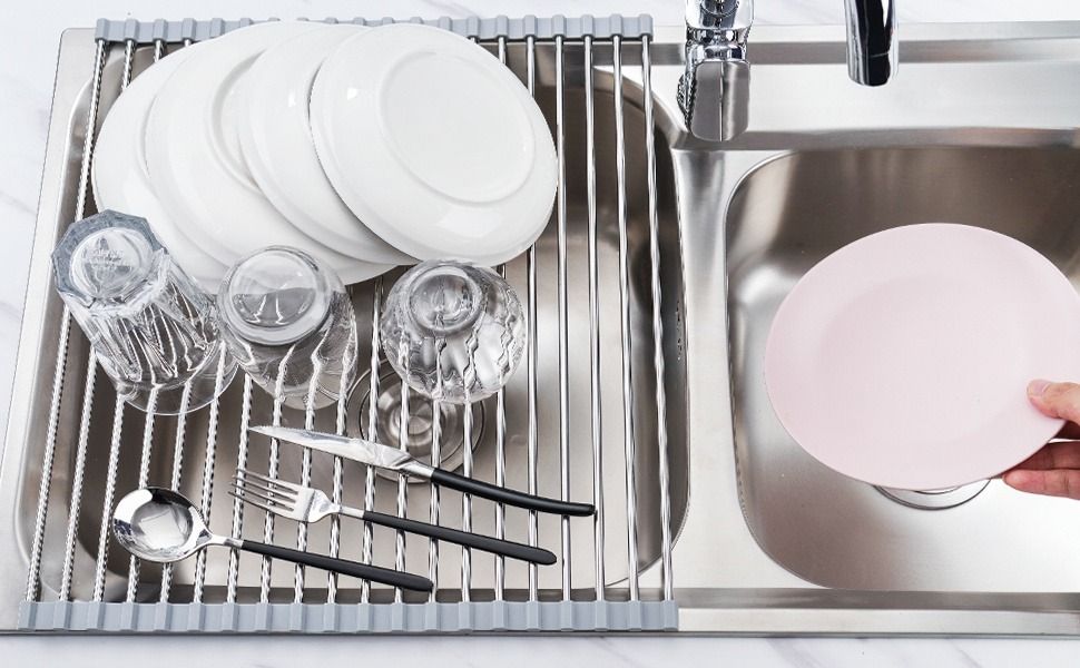 Roll up Drain Rack, Foldable Dish Drying Rack Over The Sink, Drain