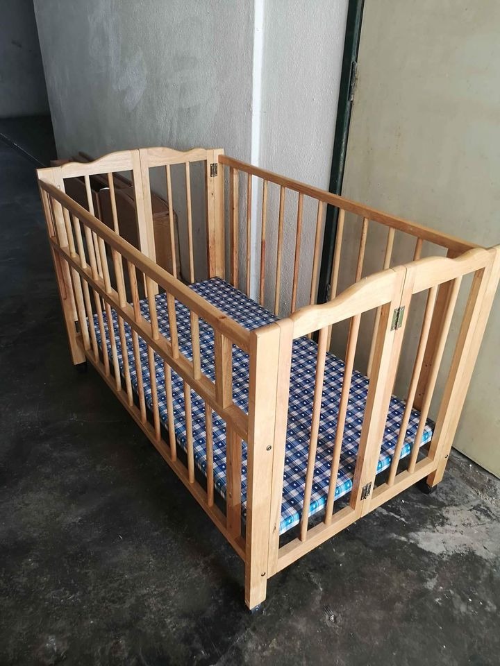 Folding Adjustable Wooden Baby Cot, Babies & Kids, Baby Nursery & Kids