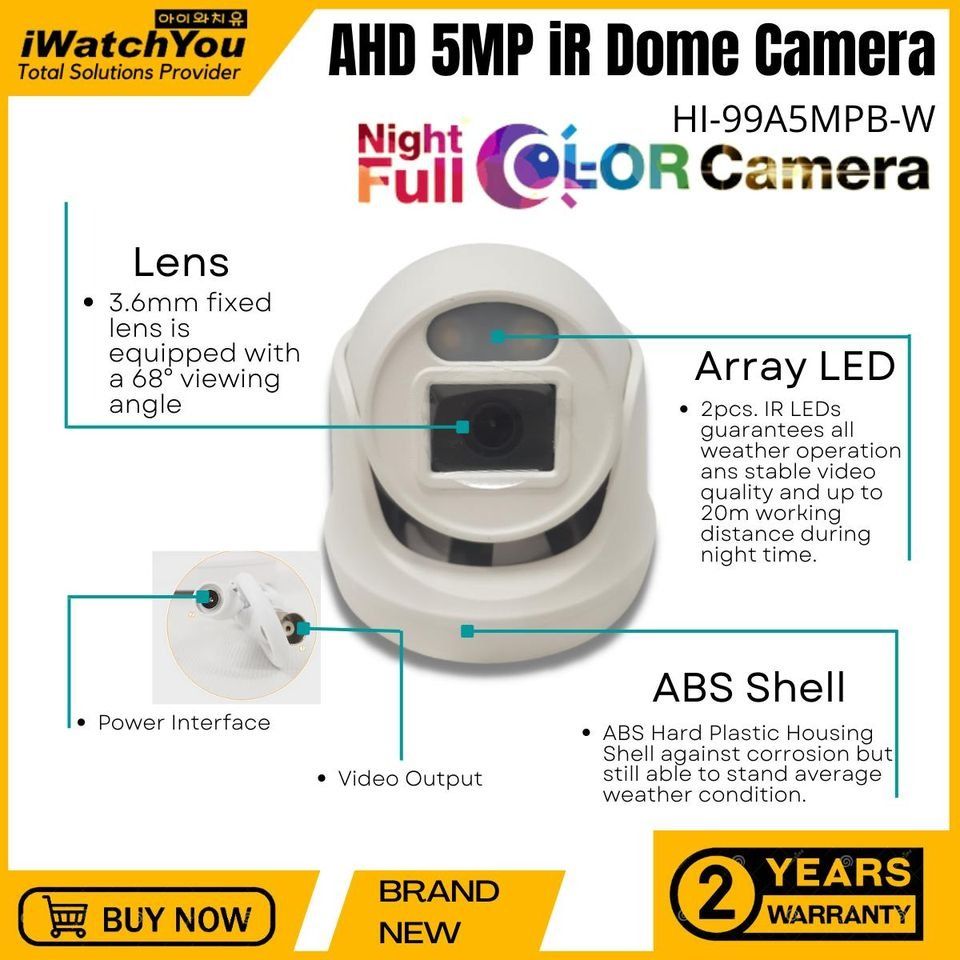 HI-99A5MPB-W (Night Full Color) AHD iR Dome Camera, Furniture & Home ...