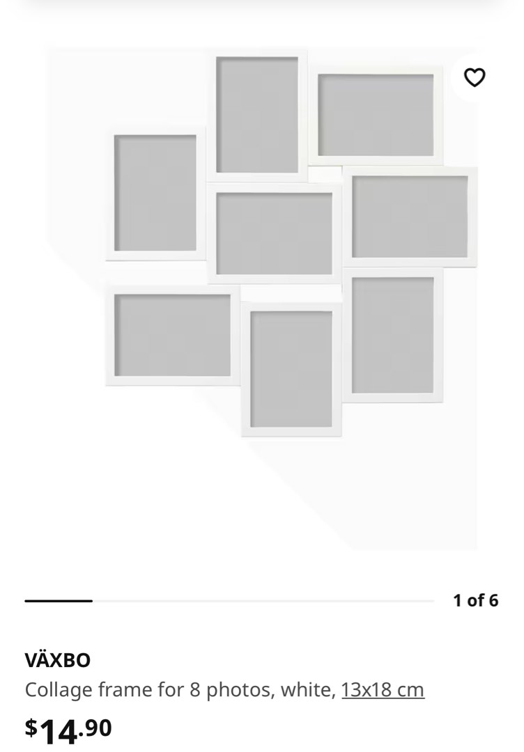 Ikea photo frame Collage frame for 8 photos, white, Furniture & Home