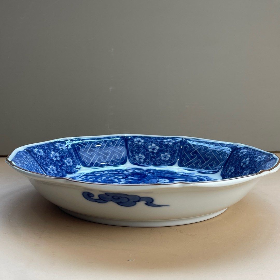 Japanese Ceramic Salad Bowl 11.5" Karako Marked Meiji Period Early