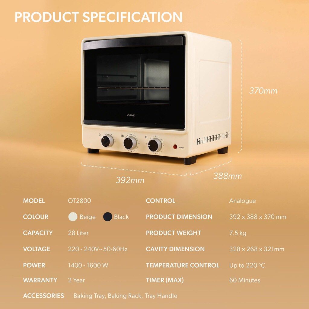 KHIND 28L Electric Oven OT2800 Black, TV & Home Appliances, Kitchen Appliances, Ovens & Toasters