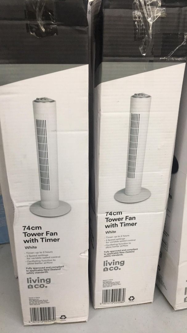 Living & Co 74cm Tower Fan with Timer WHITE, Furniture & Home Living