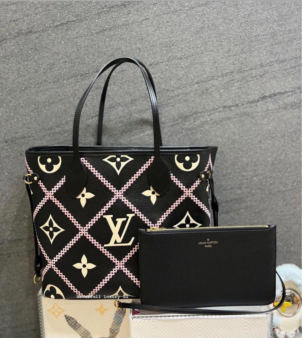 Louis Vuitton Empreinte Creme Black Neverfull MM Broderies Giant Bag with  Pouch