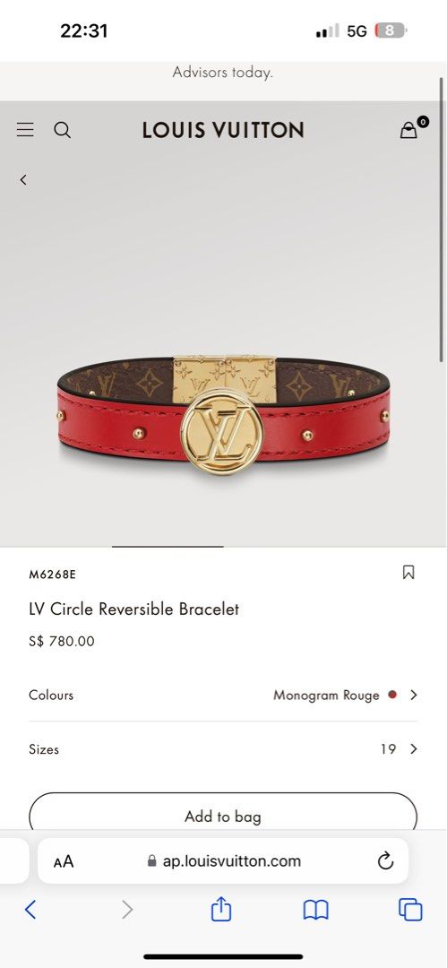 Authentic Louis Vuitton M6268E LV Circle Reversible Bracelet