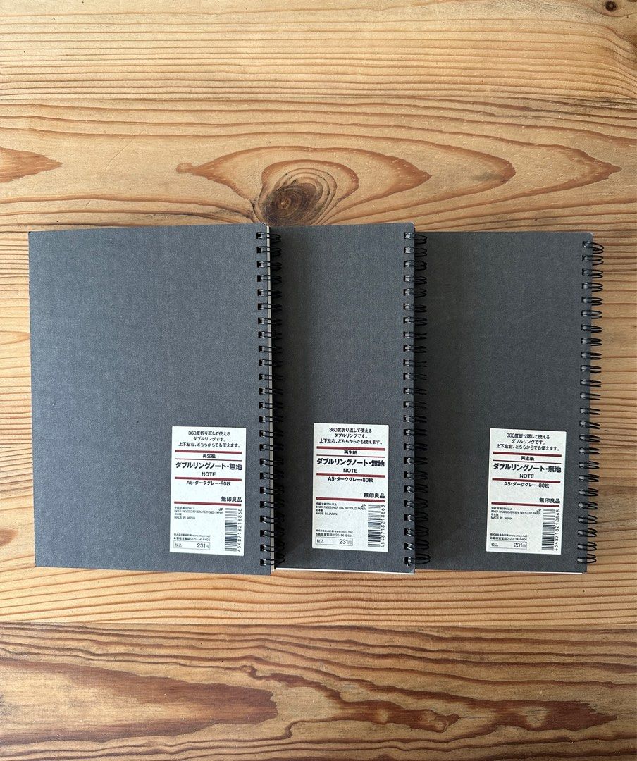 Muji A5 Notebook, 3 PCS, Hobbies & Toys, Stationary & Craft, Stationery