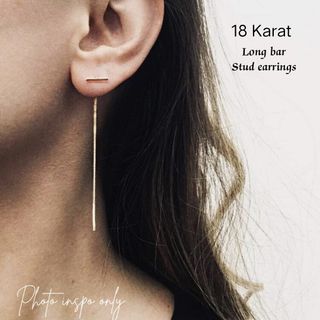 New! 18 Karat Long Bar Stud Earrings with gold lock (please see photos and read description)